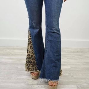 Denim with Leopard Flare Pants